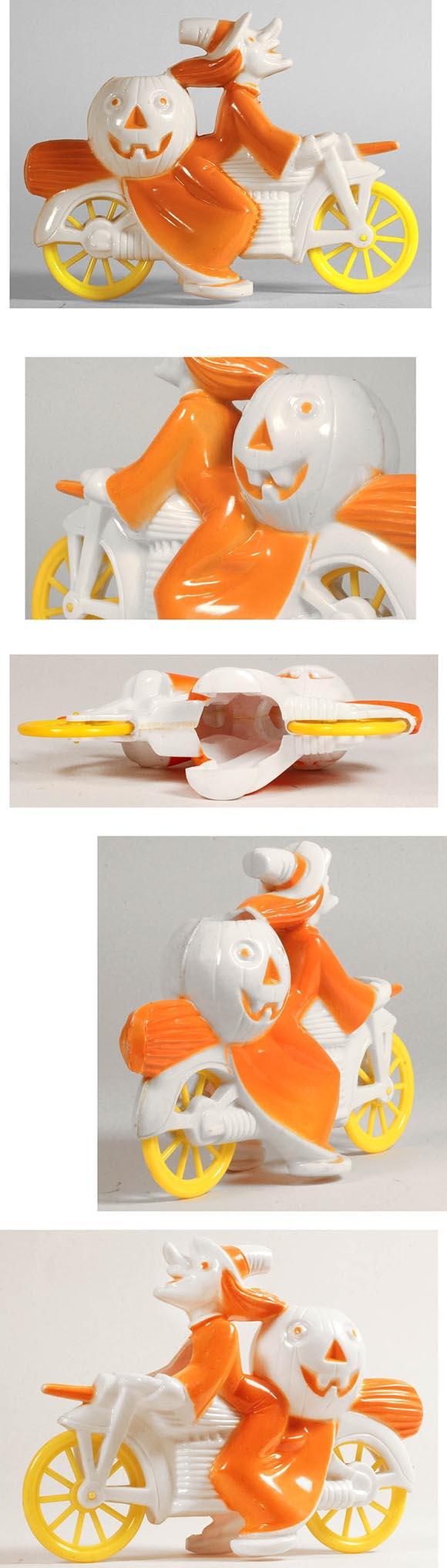 c.1952 Tico Toys/Rosbro, Orange Halloween Witch on White Motorcycle